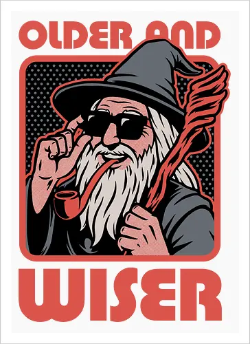 Old Wise Wizard Pop Art - Middle Age, Middle Earth, Grey, Cool, Wiser, Wise, Older, Old, Adventure, Fantasy, Books, Book, Bookworm, Retro, Retro Vintage, Vintage, Medieval, Magic, Magical, Wizard Hat, Wizard, Pop Culture Wizard, Witchcraft, Sorcery, Sorcerer, Fun, Funny, Meme - Kunstdruck