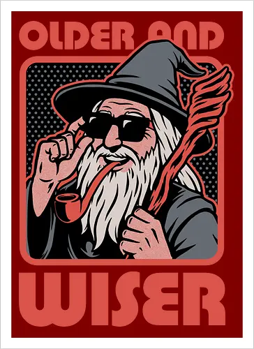 Old Wise Wizard Pop Art - Middle Age, Middle Earth, Grey, Cool, Wiser, Wise, Older, Old, Adventure, Fantasy, Books, Book, Bookworm, Retro, Retro Vintage, Vintage, Medieval, Magic, Magical, Wizard Hat, Wizard, Pop Culture Wizard, Witchcraft, Sorcery, Sorcerer, Fun, Funny, Meme - Kunstdruck
