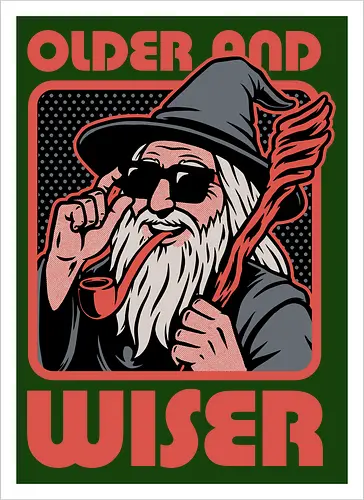 Old Wise Wizard Pop Art - Middle Age, Middle Earth, Grey, Cool, Wiser, Wise, Older, Old, Adventure, Fantasy, Books, Book, Bookworm, Retro, Retro Vintage, Vintage, Medieval, Magic, Magical, Wizard Hat, Wizard, Pop Culture Wizard, Witchcraft, Sorcery, Sorcerer, Fun, Funny, Meme - Kunstdruck