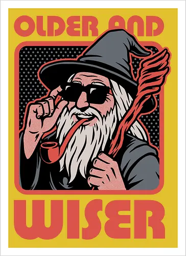 Old Wise Wizard Pop Art - Middle Age, Middle Earth, Grey, Cool, Wiser, Wise, Older, Old, Adventure, Fantasy, Books, Book, Bookworm, Retro, Retro Vintage, Vintage, Medieval, Magic, Magical, Wizard Hat, Wizard, Pop Culture Wizard, Witchcraft, Sorcery, Sorcerer, Fun, Funny, Meme - Kunstdruck