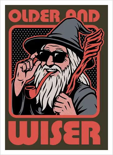 Old Wise Wizard Pop Art - Middle Age, Middle Earth, Grey, Cool, Wiser, Wise, Older, Old, Adventure, Fantasy, Books, Book, Bookworm, Retro, Retro Vintage, Vintage, Medieval, Magic, Magical, Wizard Hat, Wizard, Pop Culture Wizard, Witchcraft, Sorcery, Sorcerer, Fun, Funny, Meme - Kunstdruck