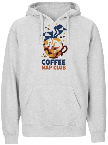 Coffee Nap Club - coffee mug cat design, coffee nap club shirt, cozy cat t-shirt, sleeping calico cat graphic tee, caffeine lover apparel, aesthetic coffee streetwear, lazy day t-shirt, funny coffee parody clothing, minimalist cat art top, navy and mustard graphic tee, coffee and nap lover gift, kitten in a cup shirt, night owl caffeine merch, cozy vibes apparel, whimsical cat illustration, coffee bean graphic t-shirt, stylish barista fashion, sleeping pet t-shirt, trendy cat lady clothing - Fairtrade Hoodie