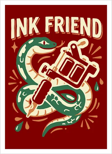 "Ink Friend" Traditional Snake & Tattoo Machine Graphic