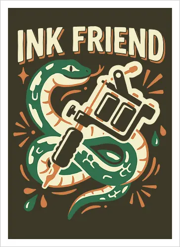 "Ink Friend" Traditional Snake & Tattoo Machine Graphic