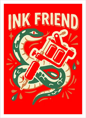 "Ink Friend" Traditional Snake & Tattoo Machine Graphic