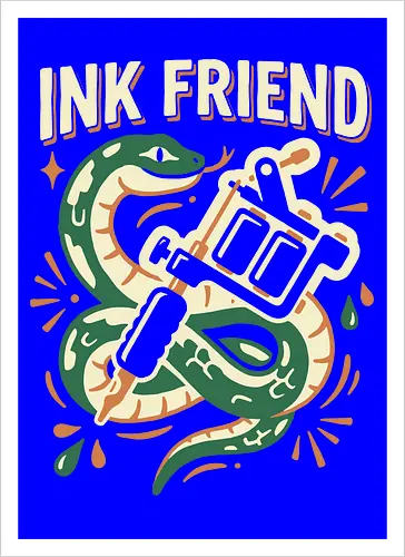 "Ink Friend" Traditional Snake & Tattoo Machine Graphic