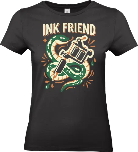 "Ink Friend" Traditional Snake & Tattoo Machine Graphic - nk friend shirt, tattoo machine t-shirt, traditional snake tattoo graphic tee, tattoo artist apparel, coiled green snake design, neo-traditional tattoo clothing, tattoo studio fan merch, edgy snake streetwear, tattoo machine illustration top, ink addict t-shirt, vintage tattoo flash art, forest green snake graphic, professional tattoo gear shirt, body art enthusiast clothing, bold snake and needle tee, tattoo culture fashion, ink lover gift, retro tattoo style streetwear, artistic snake graphic t-shirt - Standard T-Shirt (Frauen)