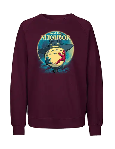 Punch Hug Neighbor - punch monkey, baby monkey, punch the monkey, monkey lover, monkey punch, Japanese macaque, macaque, baby punch, punch Japan, punch the macaque, punch monkey Japan, baby punch monkey, lonely monkey, heart, punch, sad monkey, cute animal, cute monkey, my neighbor totoro - Fairtrade Sweatshirt
