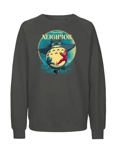 Punch Hug Neighbor - punch monkey, baby monkey, punch the monkey, monkey lover, monkey punch, Japanese macaque, macaque, baby punch, punch Japan, punch the macaque, punch monkey Japan, baby punch monkey, lonely monkey, heart, punch, sad monkey, cute animal, cute monkey, my neighbor totoro - Fairtrade Sweatshirt