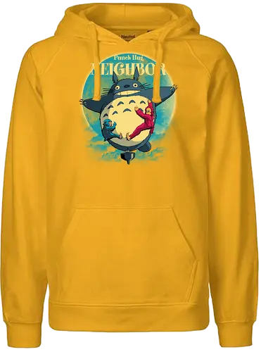 Punch Hug Neighbor - punch monkey, baby monkey, punch the monkey, monkey lover, monkey punch, Japanese macaque, macaque, baby punch, punch Japan, punch the macaque, punch monkey Japan, baby punch monkey, lonely monkey, heart, punch, sad monkey, cute animal, cute monkey, my neighbor totoro - Fairtrade Hoodie