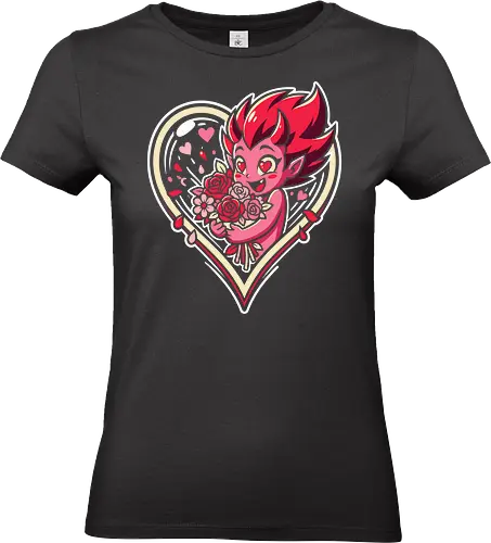 "Love Demon" Kawaii Chibi Devil Valentine's Day Graphic - love demon shirt, kawaii devil t-shirt, chibi monster valentine, heart eyes devil graphic tee, cute succubus apparel, valentine's day monster gift, roses and devil design, pink demon girl clothing, heart frame aesthetic top, sweet but spicy t-shirt, anniversary gift for her, alternative valentine streetwear, romantic devil illustration, spooky cute valentine merch, red roses graphic tee, holiday monster t-shirt, vibrant pink character shirt, whimsical demon art clothing, love themed graphic top - Standard T-Shirt (Frauen)