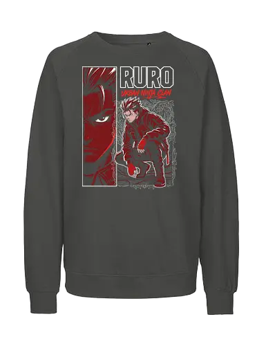 "RURO Urban Ninja Clan" Edgy Techwear Anime Aesthetic - urban ninja clan shirt, ruro anime t-shirt, tactical ninja streetwear, edgy red anime graphic tee, techwear aesthetic clothing, shinobi urban warrior design, crimson red character art, tactical gear anime top, modern ninja illustration, dark shonen aesthetic shirt, original character streetwear, ninja squad goals apparel, red and black anime merch, futuristic ninja t-shirt, high contrast manga style, urban tactical ninja gear, mysterious anime warrior top, stylish otaku fashion, gritty ninja action shirt - Fairtrade Sweatshirt