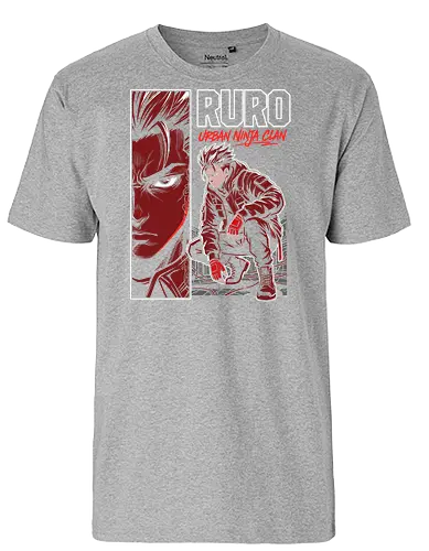 "RURO Urban Ninja Clan" Edgy Techwear Anime Aesthetic - urban ninja clan shirt, ruro anime t-shirt, tactical ninja streetwear, edgy red anime graphic tee, techwear aesthetic clothing, shinobi urban warrior design, crimson red character art, tactical gear anime top, modern ninja illustration, dark shonen aesthetic shirt, original character streetwear, ninja squad goals apparel, red and black anime merch, futuristic ninja t-shirt, high contrast manga style, urban tactical ninja gear, mysterious anime warrior top, stylish otaku fashion, gritty ninja action shirt - Fairtrade T-Shirt