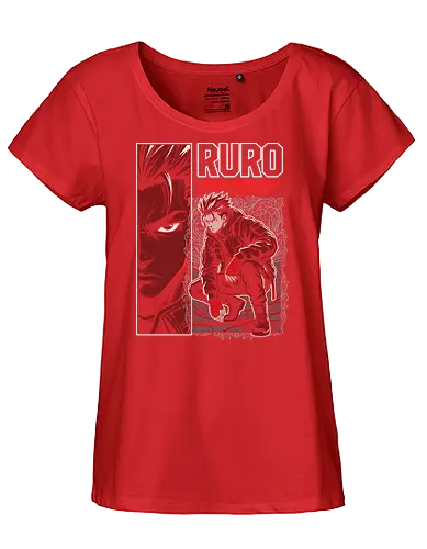 "RURO Urban Ninja Clan" Edgy Techwear Anime Aesthetic - urban ninja clan shirt, ruro anime t-shirt, tactical ninja streetwear, edgy red anime graphic tee, techwear aesthetic clothing, shinobi urban warrior design, crimson red character art, tactical gear anime top, modern ninja illustration, dark shonen aesthetic shirt, original character streetwear, ninja squad goals apparel, red and black anime merch, futuristic ninja t-shirt, high contrast manga style, urban tactical ninja gear, mysterious anime warrior top, stylish otaku fashion, gritty ninja action shirt - Fairtrade Girl Shirt