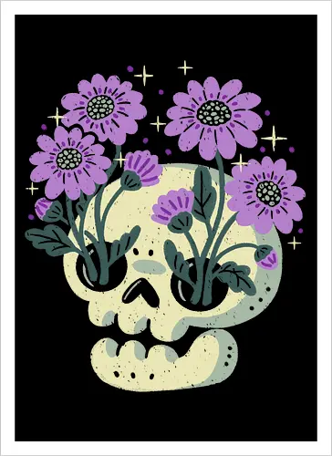 Skull with Purple Flowers