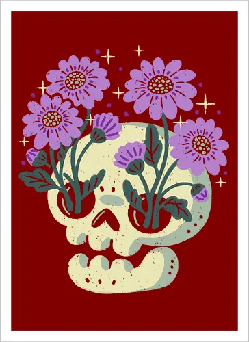 Skull with Purple Flowers