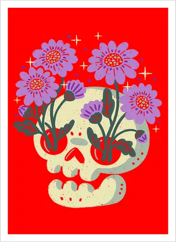 Skull with Purple Flowers