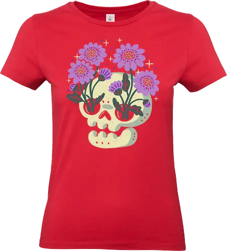Skull with Purple Flowers - skull flowers, skull, flowers, purple, spring, floral, dark, goth, death, black, creepy cute, spooky cute, minimal, nature, xmorfina - Standard T-Shirt (Frauen)