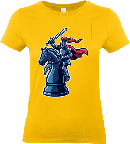 The Knight's Gambit - knight's gambit shirt, chess knight t-shirt, armored knight on horse design, epic fantasy chess apparel, strategy gamer graphic tee, medieval knight streetwear, chess piece illustration top, blue and orange fantasy art, grandmaster chess t-shirt, tabletop gaming clothing, knight rider fantasy merch, board game lover gift, tactical knight graphic, cool chess player shirt, warrior knight t-shirt, medieval armor streetwear, chess club apparel, fantasy sports style tee, epic move chess clothing - Standard T-Shirt (Frauen)