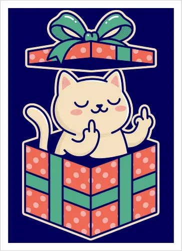 "Surprise Me" Funny Rude Cat in Gift Box Graphic