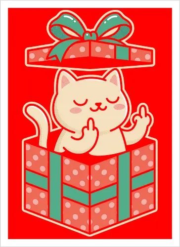 "Surprise Me" Funny Rude Cat in Gift Box Graphic