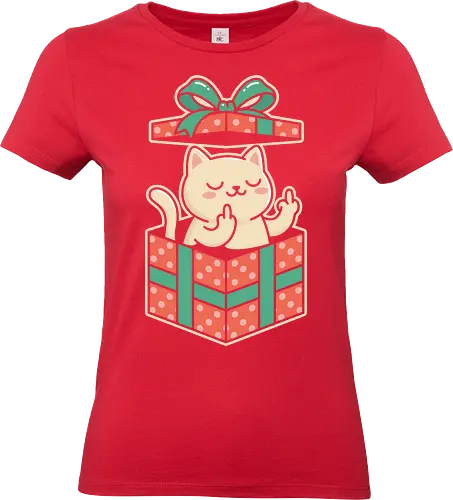 "Surprise Me" Funny Rude Cat in Gift Box Graphic - funny cat gift shirt, rude cat t-shirt, cat in a box graphic tee, middle finger cat apparel, sarcastic animal clothing, kawaii cat prank design, funny birthday gift for friends, cheeky feline t-shirt, red and green gift box art, offensive but cute cat top, cat middle finger gesture, humorous kitty streetwear, rebellious cat illustration, edgy kawaii fashion, surprise gift box t-shirt, funny christmas cat merch, cynical cat lover gift, bold character graphic tee, sassy pet apparel - Standard T-Shirt (Frauen)