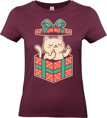 "Surprise Me" Funny Rude Cat in Gift Box Graphic - funny cat gift shirt, rude cat t-shirt, cat in a box graphic tee, middle finger cat apparel, sarcastic animal clothing, kawaii cat prank design, funny birthday gift for friends, cheeky feline t-shirt, red and green gift box art, offensive but cute cat top, cat middle finger gesture, humorous kitty streetwear, rebellious cat illustration, edgy kawaii fashion, surprise gift box t-shirt, funny christmas cat merch, cynical cat lover gift, bold character graphic tee, sassy pet apparel - Standard T-Shirt (Frauen)