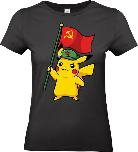 "Comrade Mouse" Funny Revolutionary Anime Mashup Graphic - funny anime parody t-shirt, satirical anime streetwear, funny military pikachu top, pika power parody shirt, quirky pop culture t-shirt, funny political anime shirt, sarcastic pocket monster merch, socialist pikachu apparel, funny gift for gamers, bold yellow character tee, internet meme fashion, humorous anime illustration, revolutionary mascot t-shirt, unique anime mashup clothing, electric type parody top, comrade shirt, revolutionary graphic tee, pocket monster meme clothing, red flag design - Standard T-Shirt (Frauen)
