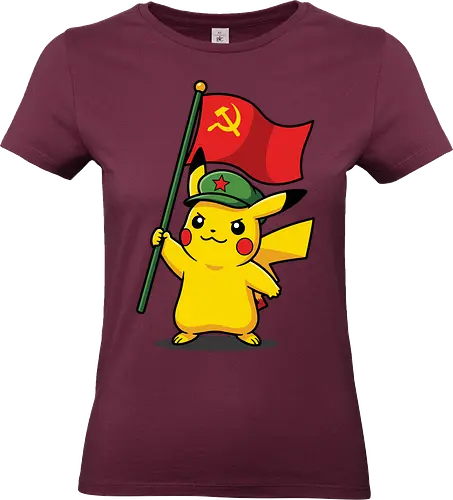 "Comrade Mouse" Funny Revolutionary Anime Mashup Graphic - funny anime parody t-shirt, satirical anime streetwear, funny military pikachu top, pika power parody shirt, quirky pop culture t-shirt, funny political anime shirt, sarcastic pocket monster merch, socialist pikachu apparel, funny gift for gamers, bold yellow character tee, internet meme fashion, humorous anime illustration, revolutionary mascot t-shirt, unique anime mashup clothing, electric type parody top, comrade shirt, revolutionary graphic tee, pocket monster meme clothing, red flag design - Standard T-Shirt (Frauen)