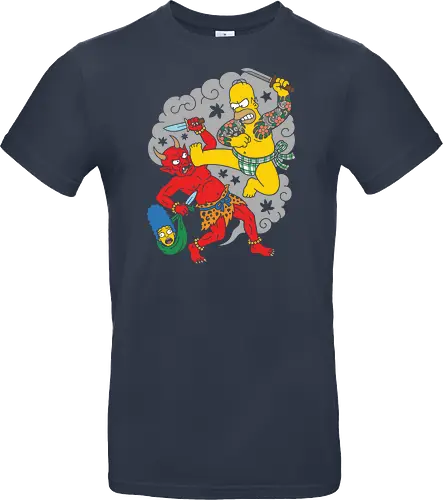 Homer vs. Oni" Japanese Traditional Tattoo Style 