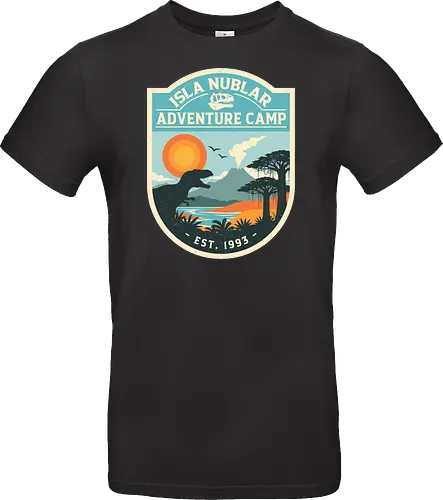 Dinosaur Island Adventure Camp - dinosaur, 90s, adventure, camping, geek, island, nature, nerd, nostalgia, prehistoric, retro, summer camp, t rex, vintage, volcano - Standard T-Shirt
