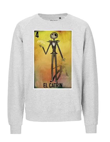 El Catrin - Jack Skellington Mexikanische Loteria - jack skellington t-shirt, el catrin, mexikanische loteria, tim burton kleidung, tag der toten, teetan, Nightmare, la catrina, mexikanische kultur, halloween town, danny elfman, volkskunst, kulturelles mashup, vintage kunst, kürbiskönig - Fairtrade Sweatshirt