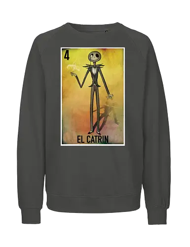 El Catrin - Jack Skellington Mexikanische Loteria - jack skellington t-shirt, el catrin, mexikanische loteria, tim burton kleidung, tag der toten, teetan, Nightmare, la catrina, mexikanische kultur, halloween town, danny elfman, volkskunst, kulturelles mashup, vintage kunst, kürbiskönig - Fairtrade Sweatshirt