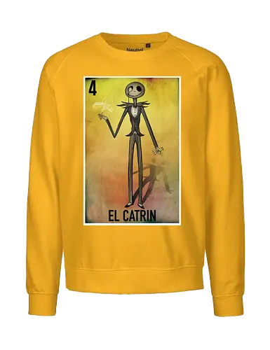 El Catrin - Jack Skellington Mexikanische Loteria - jack skellington t-shirt, el catrin, mexikanische loteria, tim burton kleidung, tag der toten, teetan, Nightmare, la catrina, mexikanische kultur, halloween town, danny elfman, volkskunst, kulturelles mashup, vintage kunst, kürbiskönig - Fairtrade Sweatshirt