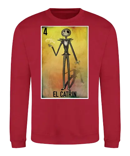 El Catrin - Jack Skellington Mexikanische Loteria - jack skellington t-shirt, el catrin, mexikanische loteria, tim burton kleidung, tag der toten, teetan, Nightmare, la catrina, mexikanische kultur, halloween town, danny elfman, volkskunst, kulturelles mashup, vintage kunst, kürbiskönig - Sweatshirt