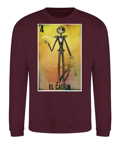 El Catrin - Jack Skellington Mexikanische Loteria - jack skellington t-shirt, el catrin, mexikanische loteria, tim burton kleidung, tag der toten, teetan, Nightmare, la catrina, mexikanische kultur, halloween town, danny elfman, volkskunst, kulturelles mashup, vintage kunst, kürbiskönig - Sweatshirt