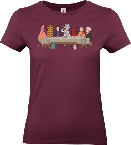 The Pop Culture Supper - last supper parody shirt, pop culture mashup t-shirt, funny rick sanchez graphic tee, sarcastic pop culture t-shirt, cartoon parody fan gift, unique multiverse graphic top, adult swim inspired apparel, comedy crossover t-shirt, legendary characters table art, Antihero and joker crossover apparel, cartoon multiverse dinner design, patrick star burger t-shirt, aang and einstein parody top, humorous art history shirt, geek culture streetwear, funny character mashup clothing, the last supper animation style, iconic character gathering merch, funny nerd fashion - Standard T-Shirt (Frauen)