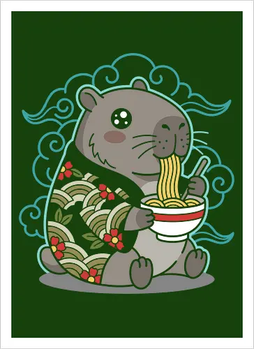 Ramen Capybara Kawaii Japanese Aesthetic Animal Graphic