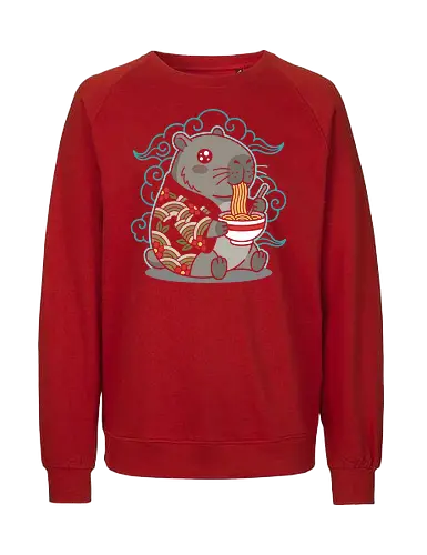 Ramen Capybara Kawaii Japanese Aesthetic Animal Graphic - capybara ramen shirt, kawaii capybara t-shirt, japanese food animal graphic tee, cute capybara eating ramen, ramen lover apparel, japanese aesthetic animal design, capybara streetwear clothing, kawaii noodle bowl top, animal foodie t-shirt, teal and red japanese art, cottagecore capybara shirt, ukiyo-e style animal merch, funny capybara gift, aesthetic japanese character tee, vibrant animal illustration clothing, capybara fan apparel, japanese cuisine graphic top, adorable rodent t-shirt, trendy kawaii fashion - Fairtrade Sweatshirt