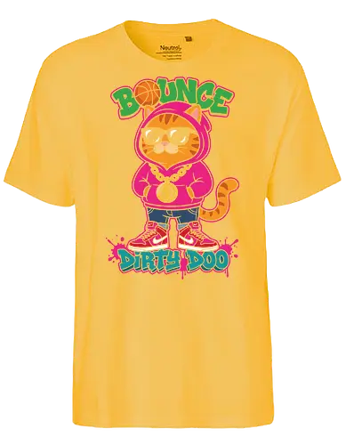 "Bounce Dirty Doo" Cool Streetwear Cat Hip-Hop Graphic - bounce dirty doo shirt, cool cat t-shirt, hip hop cat graphic tee, basketball cat apparel, orange tabby streetwear, pink hoodie cat design, urban cat clothing, 90s aesthetic cat top, funny cat rapper shirt, cat with sunglasses t-shirt, gold chain cat merch, red sneakers cat graphic, feline basketball t-shirt, vibrant streetwear apparel, edgy kawaii cat clothing, hip hop animal t-shirt, neon cat graphic top, funny urban animal shirt, trendy cat lover gift - Fairtrade T-Shirt