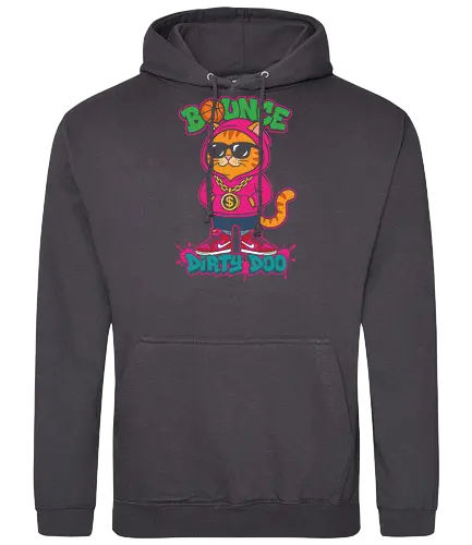 "Bounce Dirty Doo" Cool Streetwear Cat Hip-Hop Graphic - bounce dirty doo shirt, cool cat t-shirt, hip hop cat graphic tee, basketball cat apparel, orange tabby streetwear, pink hoodie cat design, urban cat clothing, 90s aesthetic cat top, funny cat rapper shirt, cat with sunglasses t-shirt, gold chain cat merch, red sneakers cat graphic, feline basketball t-shirt, vibrant streetwear apparel, edgy kawaii cat clothing, hip hop animal t-shirt, neon cat graphic top, funny urban animal shirt, trendy cat lover gift - Standard Hoodie