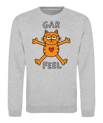 Gar Feel" Funny Sarcastic Orange Cat Hug Retro Graphic - gar feel shirt, funny orange cat t-shirt, sarcastic cat graphic tee, orange tabby cat hug design, relatable mood apparel, minimalist cat doodle shirt, funny cat parody top, lazy cat aesthetic clothing, quirky feline t-shirt, retro comic style merch, hand drawn cat illustration, cynical cat lover gift, bold orange character shirt, humorous animal t-shirt, sarcastic hug graphic, orange cat with heart design, trendy irony streetwear, vintage cartoon parody clothing, funny pet apparel - Sweatshirt