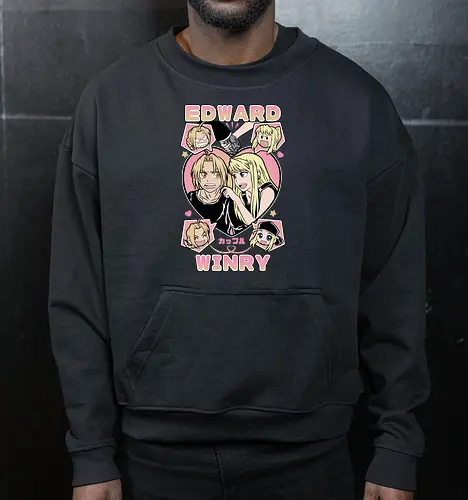 Edward & Winry – Alchemist’s Promise - fullmetal alchemist, edward elric, winry rockbell, anime couple, automail mechanic, alchemy power, brotherhood anime, manga series, anime art - Cropped Sweatshirt