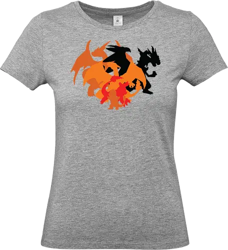 Feuer-Entwicklungslinie - Starter Familie - charmander entwicklung, Dragon, teetan, entwicklungslinie, mega entwicklung, minimalistische kunst, ash charizard, generation 1, pocketmonster t-shirt, pocketmonster kanto, pocketmonster starter, anime kleidung, mega charizard, charmeleon, feuer typ - Standard T-Shirt (Frauen)