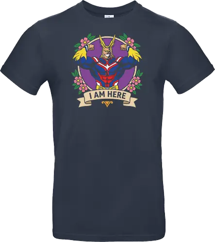 "I Am Here" All Might Academia Floral Emblem Graphic