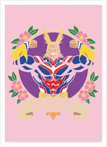 "I Am Here" All Might Academia Floral Emblem Graphic