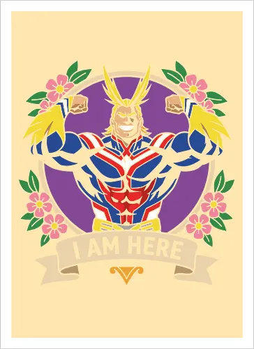 "I Am Here" All Might Academia Floral Emblem Graphic