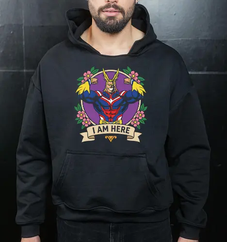 "I Am Here" All Might Academia Floral Emblem Graphic