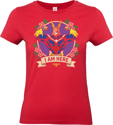 "I Am Here" All Might Academia Floral Emblem Graphic - all might shirt, my hero academia t-shirt, i am here graphic tee, symbol of peace apparel, boku no hero academia design, all might floral emblem top, shonen jump character shirt, anime hero streetwear, plus ultra clothing, vintage anime floral design, toshinori yagi merch, heroic anime t-shirt, mha fan gift, vibrant anime illustration, classic shonen gear, all might muscles graphic, anime aesthetic streetwear, number one hero apparel, japanese manga character tee - Standard T-Shirt (Frauen)