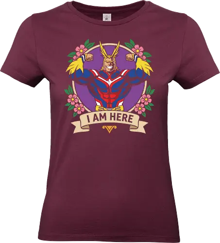 "I Am Here" All Might Academia Floral Emblem Graphic - all might shirt, my hero academia t-shirt, i am here graphic tee, symbol of peace apparel, boku no hero academia design, all might floral emblem top, shonen jump character shirt, anime hero streetwear, plus ultra clothing, vintage anime floral design, toshinori yagi merch, heroic anime t-shirt, mha fan gift, vibrant anime illustration, classic shonen gear, all might muscles graphic, anime aesthetic streetwear, number one hero apparel, japanese manga character tee - Standard T-Shirt (Frauen)